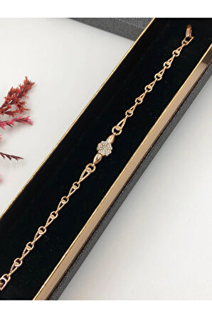 Her Kombine Uygun! Xuping Taşlı Altın Renk Kadın Bileklik Rose Bakır Renk 17+2 Cm kutulu Renk Atmaz