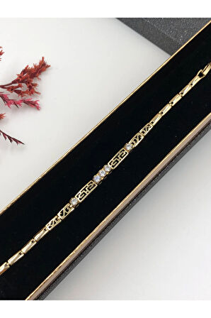 Her Kombine Uygun! Xuping Taşlı Altın Renk Kadın Bileklik 14 K Gold Renk 17Cm kutulu Renk Atmaz