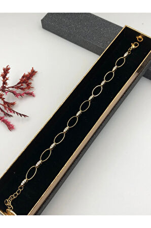 Her Kombine Uygun! Xuping Taşlı Altın Renk Kadın Bileklik 14 K Gold Renk 15-20 Cm kutulu Renk Atmaz