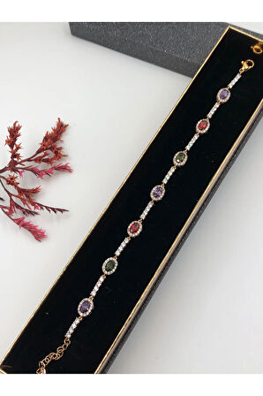 Her Kombine Uygun! Xuping Taşlı Altın Renk Kadın Bileklik Rose Bakır Renk 17+2 Cm kutulu Renk Atmaz