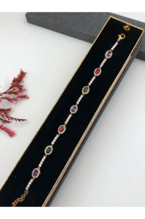 Her Kombine Uygun! Xuping Taşlı Altın Renk Kadın Bileklik Rose Bakır Renk 17+2 Cm kutulu Renk Atmaz