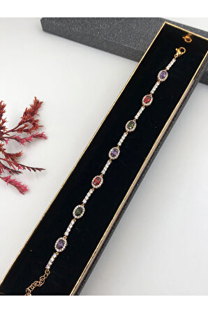 Her Kombine Uygun! Xuping Taşlı Altın Renk Kadın Bileklik Rose Bakır Renk 17+2 Cm kutulu Renk Atmaz
