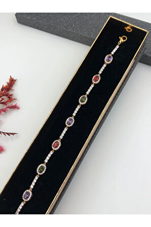 Her Kombine Uygun! Xuping Taşlı Altın Renk Kadın Bileklik Rose Bakır Renk 17+2 Cm kutulu Renk Atmaz