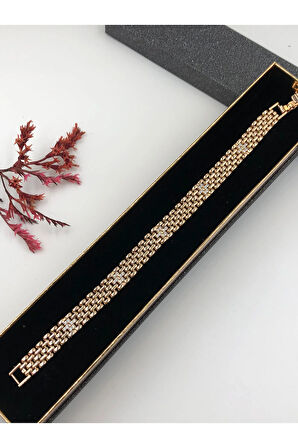 Her Kombine Uygun! Xuping Taşlı Altın Renk Kadın Bileklik Rose Bakır Renk 19 Cm kutulu Renk Atmaz