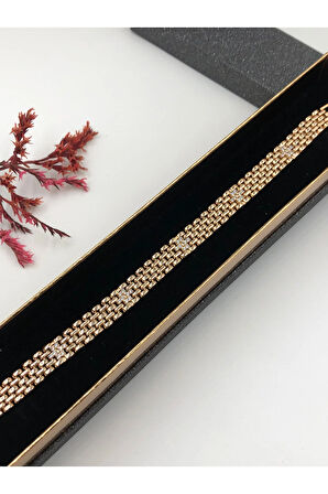 Her Kombine Uygun! Xuping Taşlı Altın Renk Kadın Bileklik Rose Bakır Renk 19 Cm kutulu Renk Atmaz