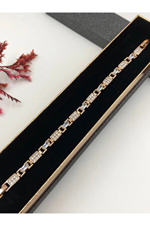 Şıklığın Tamamlayıcısı! Xuping Rose Renk Kadın Bileklik Bakır Renk 19 Cm kutulu Renk Atmaz