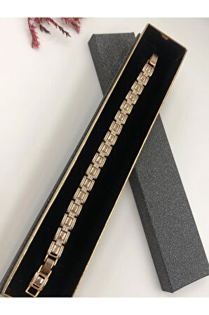 XUPİNG JEWELRY ÇELİK KADIN BİLEKLİK TAŞLI ZİNCİR ROSE BAKIR RENGK 17+2 CM FATURALI RENK GARANTİLİ