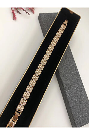 XUPİNG JEWELRY ÇELİK KADIN BİLEKLİK TAŞLI ZİNCİR ROSE BAKIR RENGK 17+2 CM FATURALI RENK GARANTİLİ