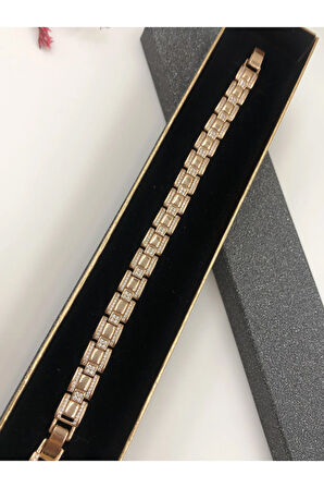 XUPİNG JEWELRY ÇELİK KADIN BİLEKLİK TAŞLI ZİNCİR ROSE BAKIR RENGK 17+2 CM FATURALI RENK GARANTİLİ