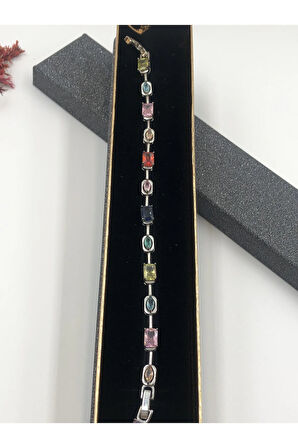 XUPİNG JEWELRY ÇELİK KADIN BİLEKLİK TAŞLI ZİNCİR GÜMÜŞ SİLVER RENK 17+2 CM FATURALI RENK GARANTİLİ