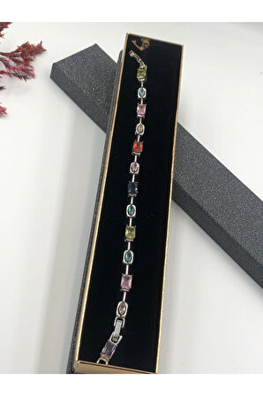 XUPİNG JEWELRY ÇELİK KADIN BİLEKLİK TAŞLI ZİNCİR GÜMÜŞ SİLVER RENK 17+2 CM FATURALI RENK GARANTİLİ