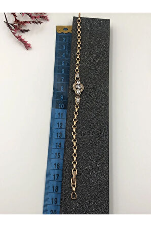 XUPİNG JEWELRY ÇELİK KADIN BİLEKLİK TAŞLI ZİNCİR ROSE GOLD RENGİNDE 17+2 CM FATURALI RENK GARANTİLİ