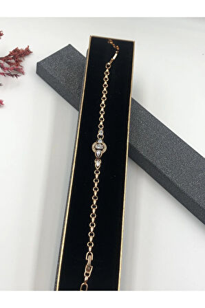 XUPİNG JEWELRY ÇELİK KADIN BİLEKLİK TAŞLI ZİNCİR ROSE GOLD RENGİNDE 17+2 CM FATURALI RENK GARANTİLİ