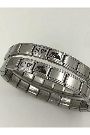 Kişiye Özel Resimli İsimli Harfli İtalyan Charm Anı Çelik Çift Bilekliği (2 ADET) KUTULU