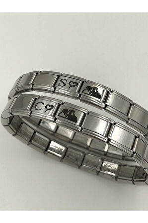 Kişiye Özel Resimli İsimli Harfli İtalyan Charm Anı Çelik Çift Bilekliği (2 ADET) KUTULU