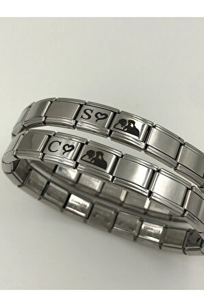 Kişiye Özel Resimli İsimli Harfli İtalyan Charm Anı Çelik Çift Bilekliği (2 ADET) KUTULU