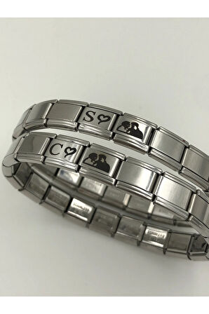 Kişiye Özel Resimli İsimli Harfli İtalyan Charm Anı Çelik Çift Bilekliği (2 ADET) KUTULU