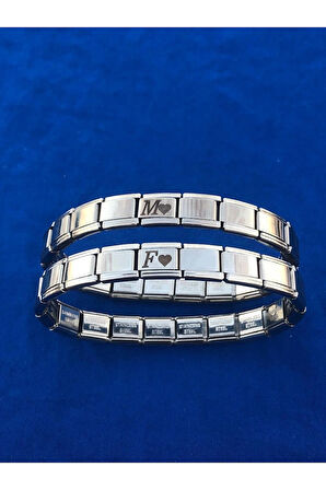 Kişiselleştirilebilir kalpli harfli italyan çelik charmlı bileklik 2 adet fmaccessories