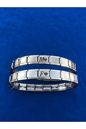 Kişiselleştirilebilir kalpli harfli italyan çelik charmlı bileklik 2 adet fmaccessories