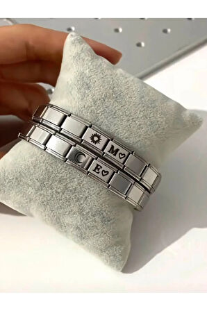 Çelik güneş ve ay çift bileklik sevgili kombin sevgililer günü hediye