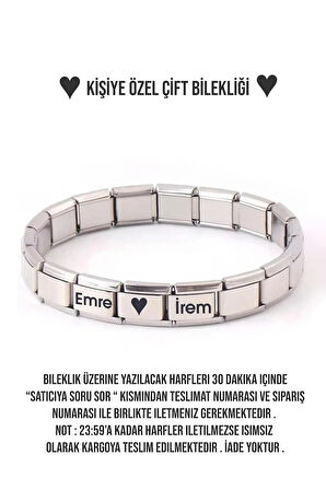 Evrim Akdamar- Isim Yazılı Italyan Charm Çelik Bileklik Sevgiliye Hediye - Çift Bilekliği (1 ADET)