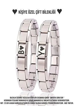 Çiftlere Özel Harf Yazılı İtalyan Charm Çelik Bileklik Sevgiliye Hediye- Çift Bilekliği (2 ADET)