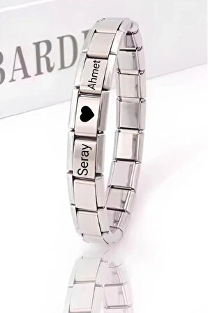 Kişiye Özel isim Yazılı italyan Charm Bileklik -  Çelik Bileklik sevgiliye hediye - Çift Bilekliği