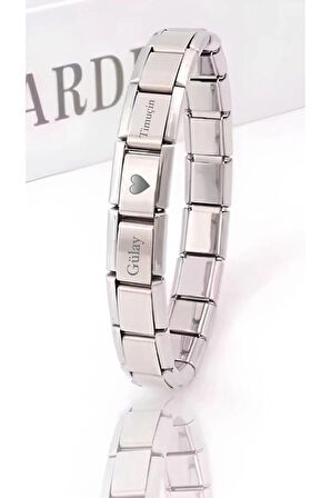 İtalyan Charm Nomi Çelik Bileklik - Kişiye Özel İsim Yazılan - Sevgiliye - Eşe - Hediye Bileklik