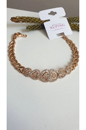 ÇELİK BİLEKLİK XUPİNG BALIK SIRTI TAŞLI ROSE GOLD RENK ANTİALERJİK KARARMAZ SERİ 18 CM FMACCESORİES