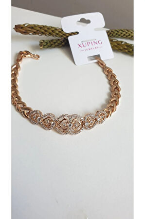 ÇELİK BİLEKLİK XUPİNG BALIK SIRTI TAŞLI ROSE GOLD RENK ANTİALERJİK KARARMAZ SERİ 18 CM FMACCESORİES