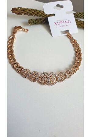 ÇELİK BİLEKLİK XUPİNG BALIK SIRTI TAŞLI ROSE GOLD RENK ANTİALERJİK KARARMAZ SERİ 18 CM FMACCESORİES