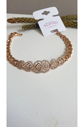 ÇELİK BİLEKLİK XUPİNG BALIK SIRTI TAŞLI ROSE GOLD RENK ANTİALERJİK KARARMAZ SERİ 18 CM FMACCESORİES