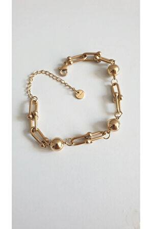ÇELİK BİLEKLİK TİFFANİ 316L  TOPCUK DETAYLI 14 AYAR GOLD RENGİNDE 16+6 CM KARARMAZ FMACCESORİES