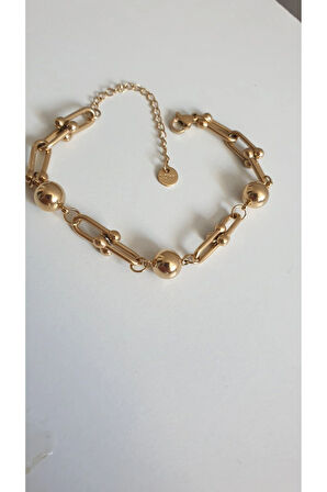 ÇELİK BİLEKLİK TİFFANİ 316L  TOPCUK DETAYLI 14 AYAR GOLD RENGİNDE 16+6 CM KARARMAZ FMACCESORİES