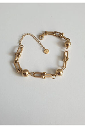 ÇELİK BİLEKLİK TİFFANİ 316L  TOPCUK DETAYLI 14 AYAR GOLD RENGİNDE 16+6 CM KARARMAZ FMACCESORİES