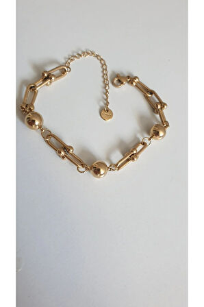 ÇELİK BİLEKLİK TİFFANİ 316L  TOPCUK DETAYLI 14 AYAR GOLD RENGİNDE 16+6 CM KARARMAZ FMACCESORİES