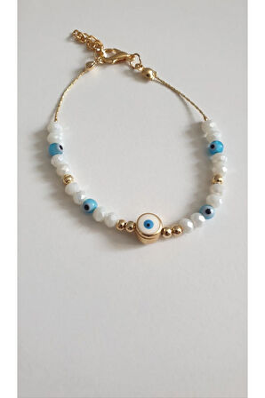 NAZAR BONCUKLU BİLEKLİK KADIN ÇELİK KAPLAMA ÇOK ZARİF BONCUK ŞANS VE AŞK BİLEKLİK 18 CM