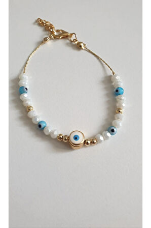 NAZAR BONCUKLU BİLEKLİK KADIN ÇELİK KAPLAMA ÇOK ZARİF BONCUK ŞANS VE AŞK BİLEKLİK 18 CM