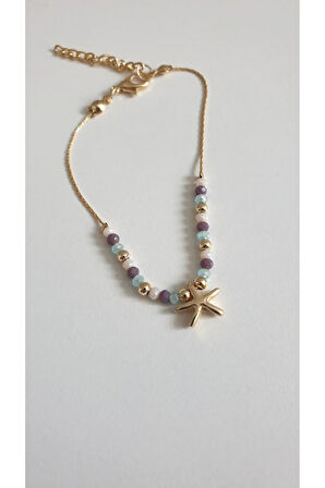 DENİZ YILDIZI BİLEKLİK KADIN ÇELİK KAPLAMA ÇOK ZARİF BONCUK ŞANS VE AŞK BİLEKLİK 18 CM FMACCESORİES