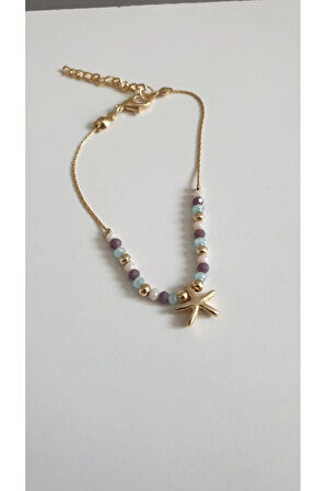 DENİZ YILDIZI BİLEKLİK KADIN ÇELİK KAPLAMA ÇOK ZARİF BONCUK ŞANS VE AŞK BİLEKLİK 18 CM FMACCESORİES