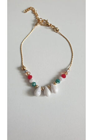 DENİZ KABUĞU BİLEKLİK KADIN ÇELİK KAPLAMA ÇOK ZARİF BONCUK ŞANS VE AŞK BİLEKLİK 18 CM FMACCESORİES