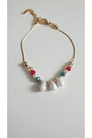 DENİZ KABUĞU BİLEKLİK KADIN ÇELİK KAPLAMA ÇOK ZARİF BONCUK ŞANS VE AŞK BİLEKLİK 18 CM FMACCESORİES