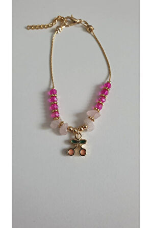 KİRAZ DETAYLIBİLEKLİK KADIN ÇELİK KAPLAMA ÇOK ZARİF BONCUK ŞANS VE AŞK BİLEKLİK 18 CM FMACCESORİES