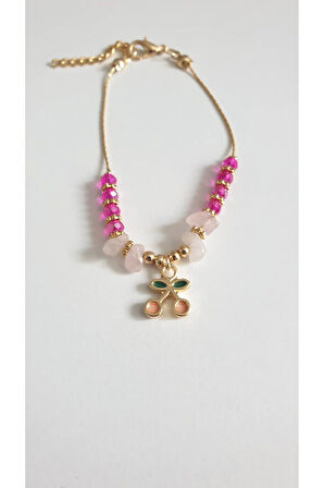 KİRAZ DETAYLIBİLEKLİK KADIN ÇELİK KAPLAMA ÇOK ZARİF BONCUK ŞANS VE AŞK BİLEKLİK 18 CM FMACCESORİES