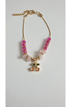 KİRAZ DETAYLIBİLEKLİK KADIN ÇELİK KAPLAMA ÇOK ZARİF BONCUK ŞANS VE AŞK BİLEKLİK 18 CM FMACCESORİES