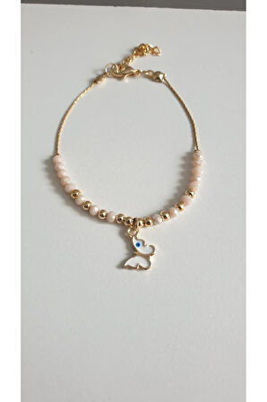 KELEBEKLİ BİLEKLİK KADIN ÇELİK KAPLAMA ÇOK ZARİF BONCUK ŞANS VE AŞK BİLEKLİK 18 CM FMACCESORİES