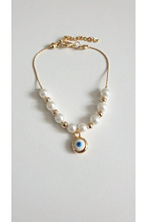 NAZAR BONCUKLU BİLEKLİK KADIN ÇELİK KAPLAMA ÇOK ZARİF BONCUK ŞANS VE AŞK BİLEKLİK 18 CM FMACCESORİES