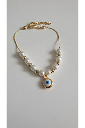 NAZAR BONCUKLU BİLEKLİK KADIN ÇELİK KAPLAMA ÇOK ZARİF BONCUK ŞANS VE AŞK BİLEKLİK 18 CM FMACCESORİES