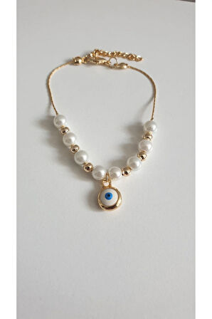 NAZAR BONCUKLU BİLEKLİK KADIN ÇELİK KAPLAMA ÇOK ZARİF BONCUK ŞANS VE AŞK BİLEKLİK 18 CM FMACCESORİES