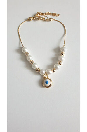 NAZAR BONCUKLU BİLEKLİK KADIN ÇELİK KAPLAMA ÇOK ZARİF BONCUK ŞANS VE AŞK BİLEKLİK 18 CM FMACCESORİES